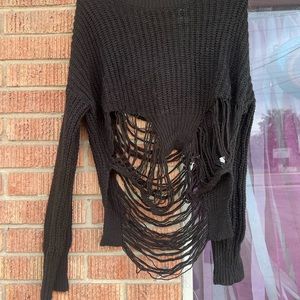 Black distressed knit sweater